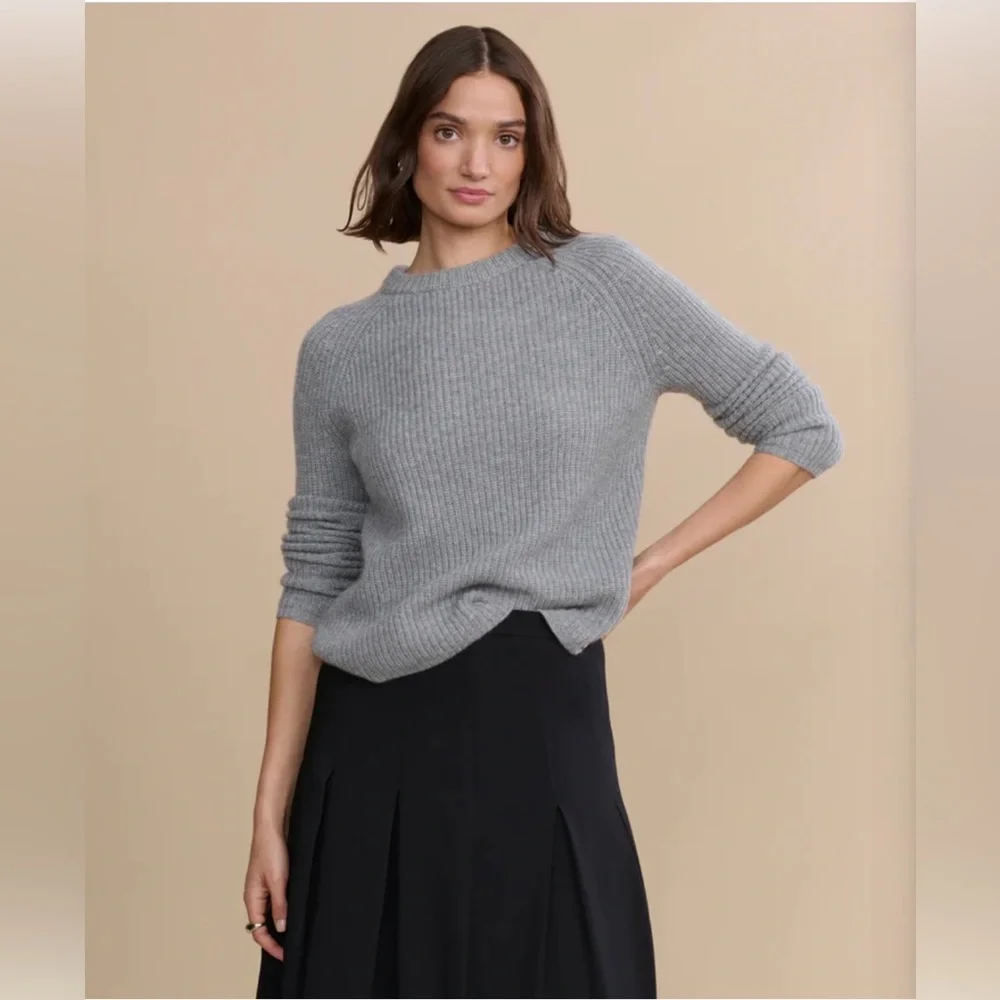 Jenni Kayne Womens Cashmere Fisherman Sweater Heather Grey Size Medium - Large